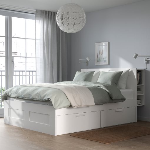 BRIMNES, bed frame with storage and headboard, 140X200 cm, 491.574.57