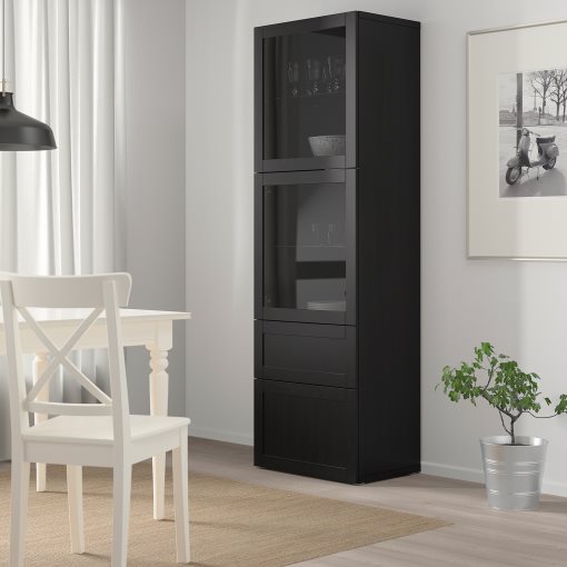 BESTÅ, storage combination with glass doors/drawers soft closing, 60x42x193 cm, 493.008.70