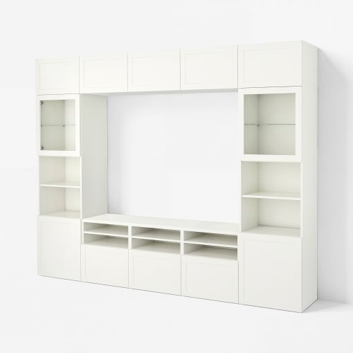 BESTÅ, TV storage combination/glass doors/drawers soft closing, 300x42x231 cm, 494.112.41