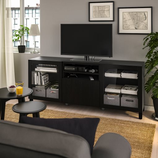 BESTÅ, TV bench with doors/drawer soft closing, 180x42x74 cm, 494.431.62