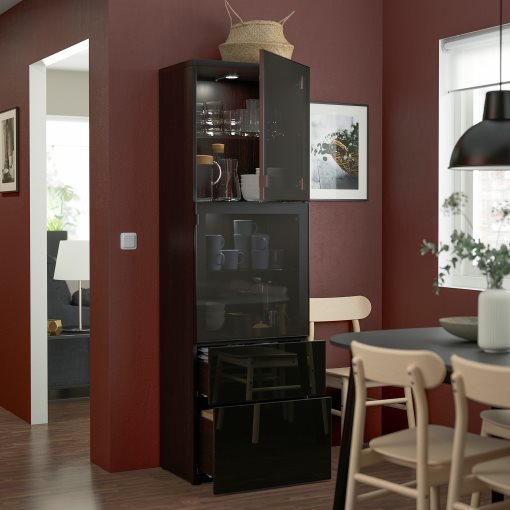 BESTÅ, storage combination with glass doors/drawers soft closing, 60x42x193 cm, 693.011.14