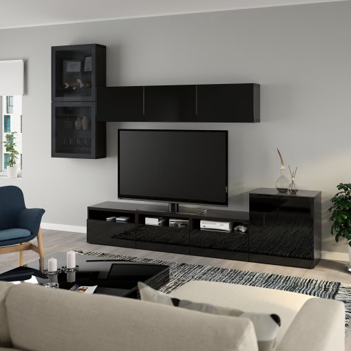 BESTÅ, TV storage combination/glass doors/drawers push open, 300x42x211 cm, 694.067.19