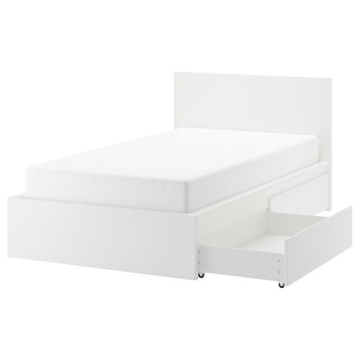 MALM, bed frame, high, with 2 storage boxes, 990.477.44