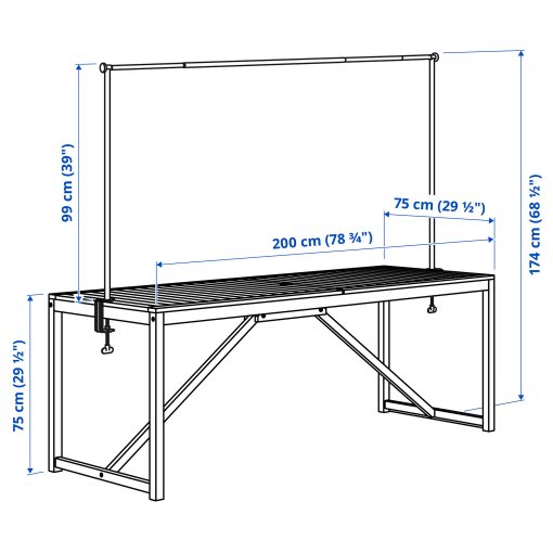 NAMMARO/HELGEO, τραπέζι με διακοσμητική ράγα/εξωτερικού χώρου, 200 cm, 795.357.54