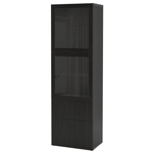 BESTÅ, storage combination with glass doors/drawers soft closing, 60x42x193 cm, 293.008.47