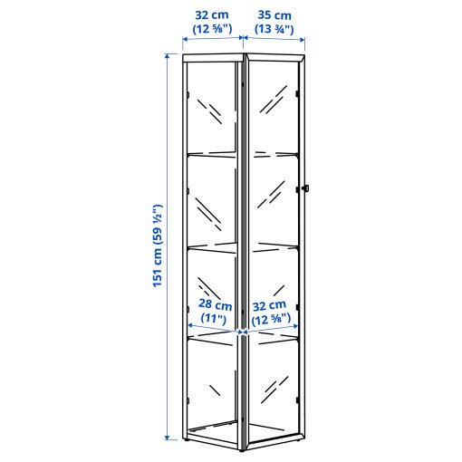BLÅLIDEN, glass-door cabinet, 35x32x151 cm, 005.205.19