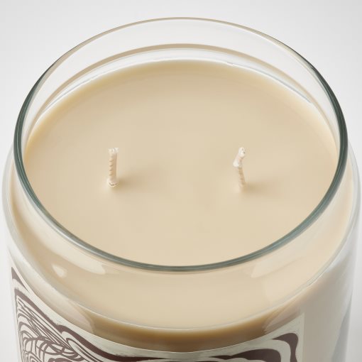 GLANSLIND, αρωματικό κερί σε γυάλινο δοχείο με καπάκι 2 φυτίλια/βανίλια καπνιστή, 100 ώρες, 005.523.98