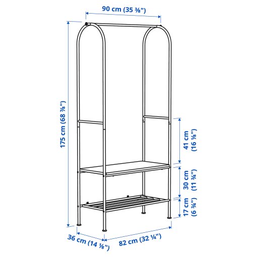 GRÅFJÄLLET, clothes rack with shoe storage, 90x36x175 cm, 005.702.22