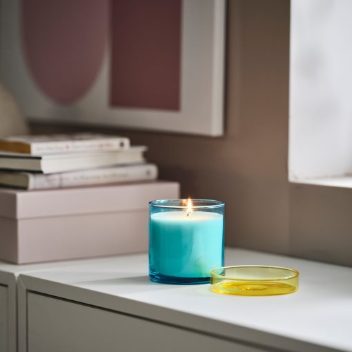 DVÄRGHÖK, scented candle in glass with lid/fig leaf, 50 hr, 006.142.78
