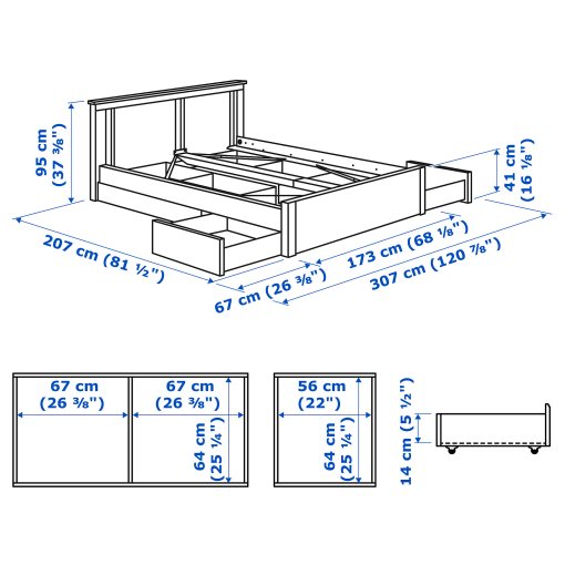 SONGESAND, bed frame with 4 storage boxes, 160X200 cm, 092.411.75