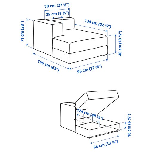 JÄTTEBO, chaise longue module with armrest, left, 094.715.00