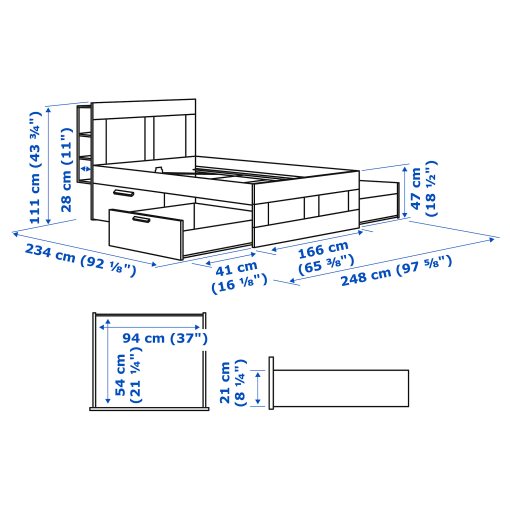 BRIMNES, κρεβάτι με αποθηκευτικό χώρο και κεφαλάρι, 160X200 cm, 094.948.89