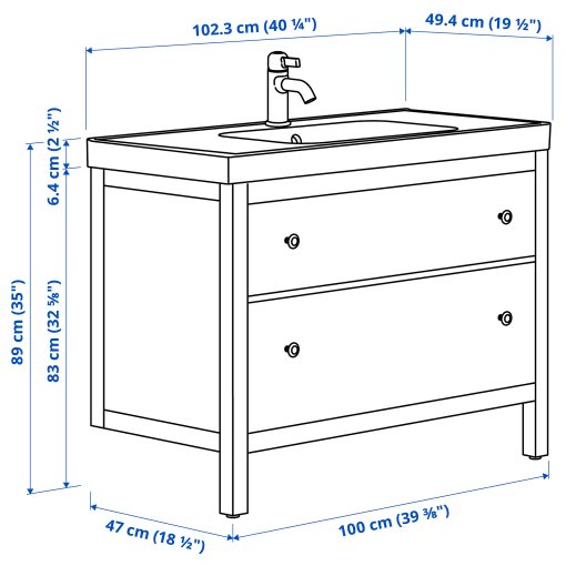 HEMNES/ORRSJON, wash-stand with drawers/wash-basin/tap, 102x49x89 cm, 095.468.07