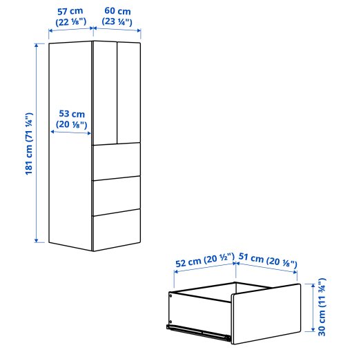 SMASTAD/PLATSA, wardrobe with 3 drawers, 60x57x181 cm, 095.499.19