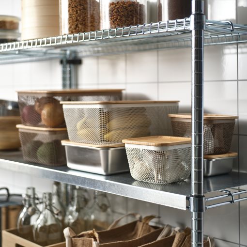 IKEA 365+, τετράγωνο μεταλλικό καλάθι τροφίμων με καπάκι, 15x15x11 cm, 095.814.76