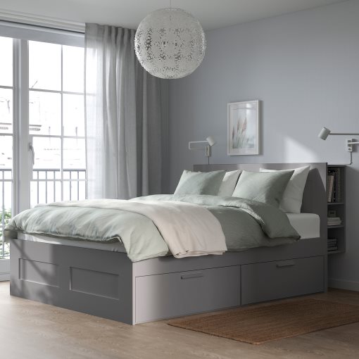 BRIMNES, bed frame with storage and headboard, 160x200 cm, 095.900.27