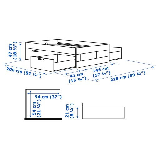 BRIMNES, bed frame with storage, 140x200 cm, 095.900.32