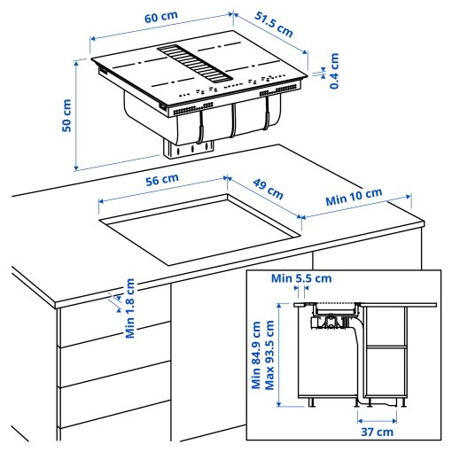 TÄCKNAN, επαγωγική εστία με ενσωματωμένο απορροφητήρα και κιτ ανακύκλωσης αέρα/IKEA 300, 60 cm, 096.124.68
