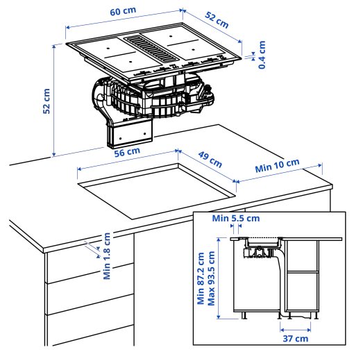 TÄCKNAN, induction hob/interior extractor with recirculation kit/IKEA 500, 60 cm, 096.125.00