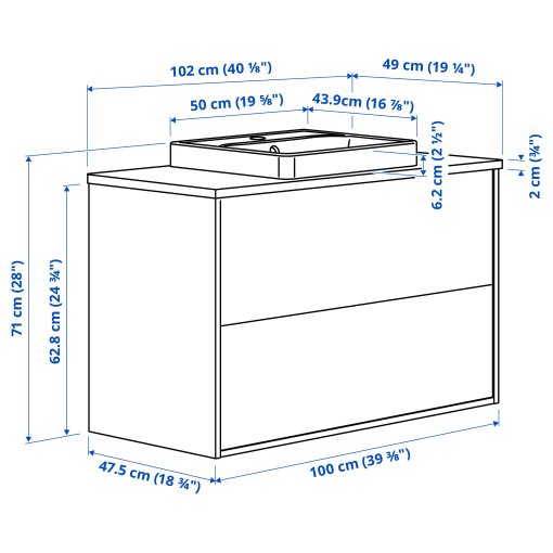 HAVBACK/ORRSJON, wash-stand with drawers/wash-basin, 102x49x71 cm, 096.293.03