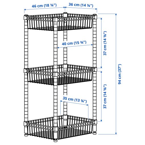 OMAR, shelving unit with 3 baskets, 46x36x94 cm, 104.830.74