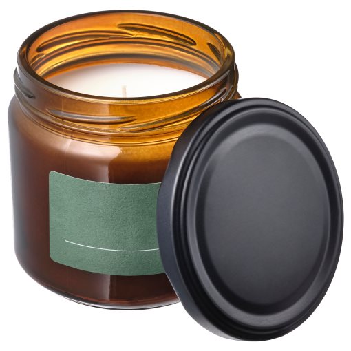 PRAKTRÖNN, scented candle in glass with lid/Spring herbs, 40 hr, 105.388.73