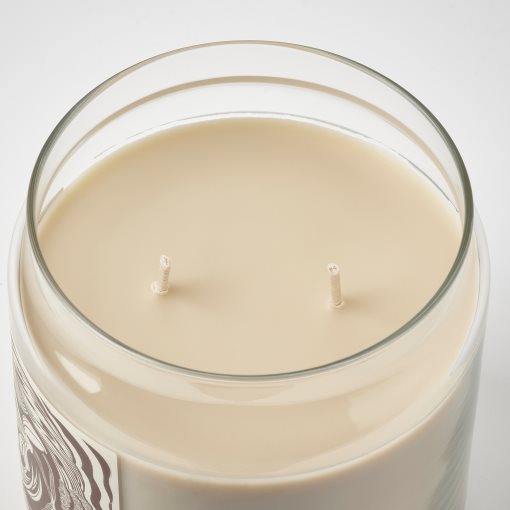 GLANSLIND, scented candle in glass with lid 2 wicks/smoky vanilla, 70 hr, 105.524.06