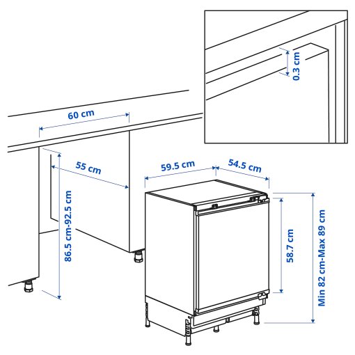 TYLLSNAS, under counter integrated fridge with freezer compartment/IKEA 500, 92/15 l, 105.683.51