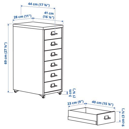 HELMER, drawer unit on castors, 28x69 cm, 105.819.27