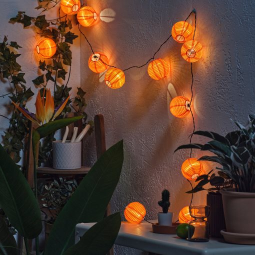SOLVINDEN, γιρλάντα με ενσωματωμένο φωτισμό LED/12 λαμπτήρες/εξωτερικού χώρου/λειτουργία με μπαταρία, 105.932.04