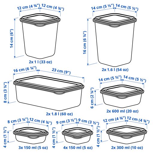 PRUTA, food container with lid, set of 17, 105.970.99