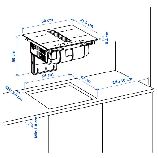 TÄCKNAN, επαγωγική εστία/ενσωματωμένος απορροφητήρας/IKEA 300, 60 cm, 105.986.35