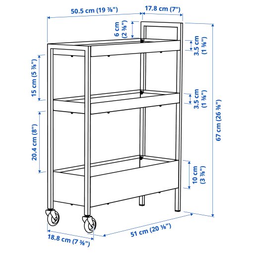 NISSAFORS, trolley, 50.5x19x67 cm, 106.029.82