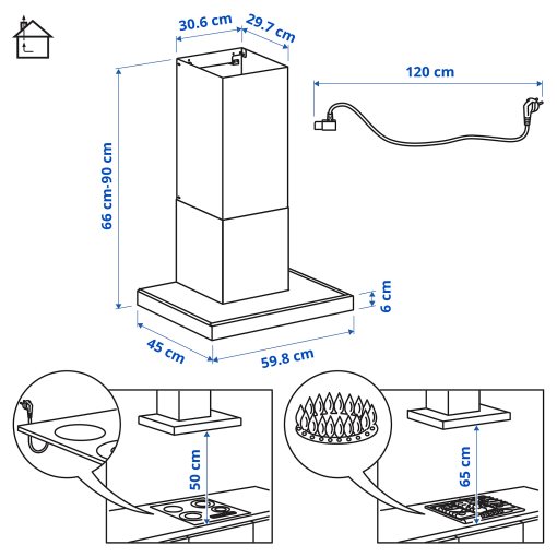 wall mounted extractor hood/IKEA 300, 60 cm, 106.092.24