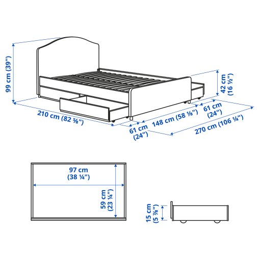 HAUGA, κρεβάτι με επένδυση/4 αποθηκευτικά κουτιά, 140X200 cm, 193.365.97
