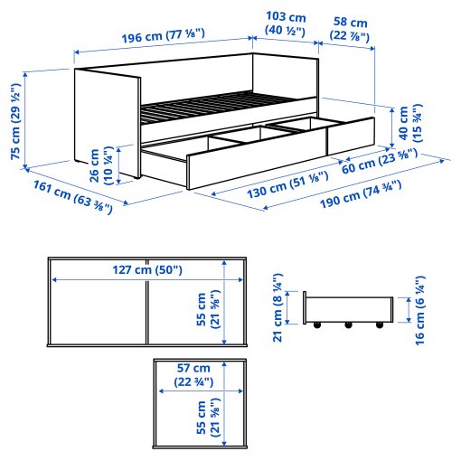 VIHALS, κρεβάτι επισκέπτη day bed με αποθήκευση και 1 στρώμα, 80x200 cm, 195.805.94