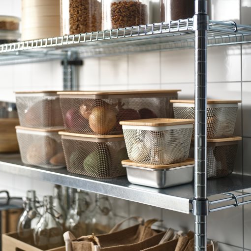 IKEA 365+, τετράγωνο μεταλλικό καλάθι τροφίμων με καπάκι, 15x15x11 cm, 195.808.72
