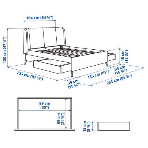 TUFJORD, κρεβάτι με επένδυση και αποθηκευτικό χώρο, 140x200 cm, 205.209.38