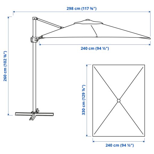 SEGLARÖ, parasol hanging/tilting, 330x240 cm, 205.320.07