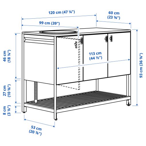 BATSKAR, closed kitchen unit for sink/outdoor, 120x60 cm, 205.533.73