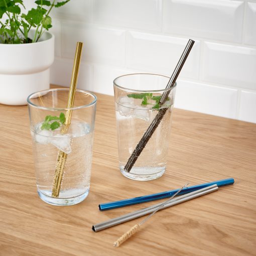 LUFTTÄT, drinking straws mixed shapes/cleanbrush set of 5, 205.612.88