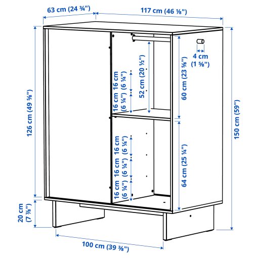 GLAMBERGET, wardrobe with 3 sliding doors, 117x63x150 cm, 205.645.12