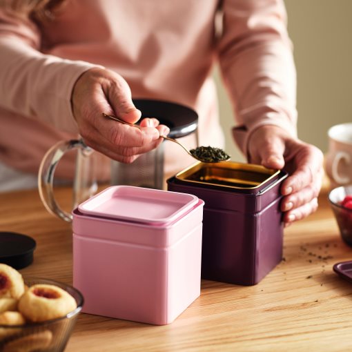 BLOMNING, tin with lid for coffee/tea/2 pack, 10x10x10 cm, 206.090.25