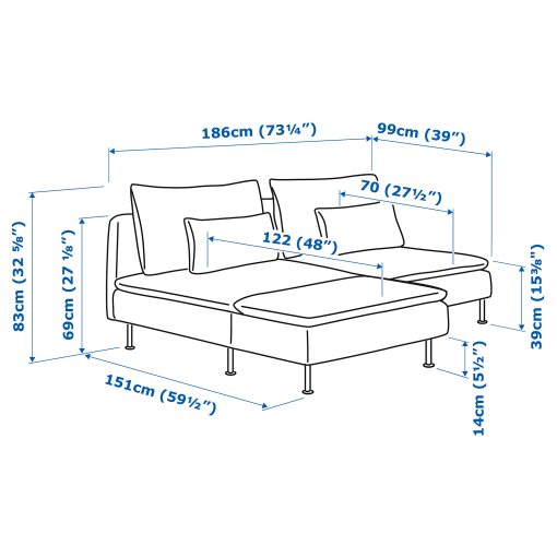 SÖDERHAMN, 2-seat sofa with chaise longue, 293.057.60
