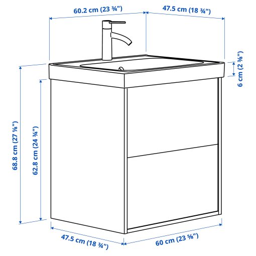 ANGSJON/BACKSJON, wash-stand with drawers/wash-basin/tap, 60x48x69 cm, 295.140.37