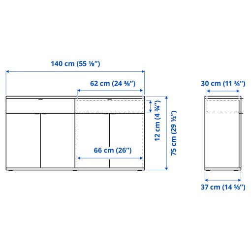 VIHALS, storage combination with glass doors, 235x37x90 cm, 295.212.07
