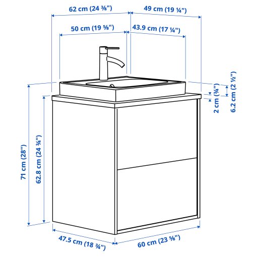 HAVBACK/ORRSJON, wash-stand with drawers/wash-basin/tap, 62x49x71 cm, 295.213.49
