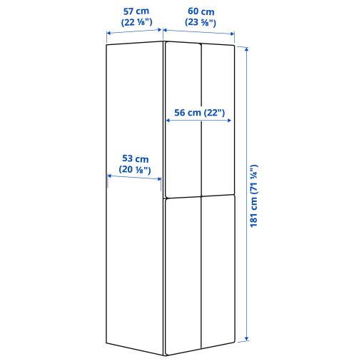 SMASTAD/PLATSA, wardrobe with 2 clothes rails, 60x57x181 cm, 295.465.33