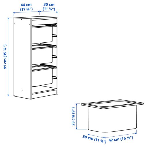TROFAST, storage combination with boxes, 44x30x91 cm, 295.754.36