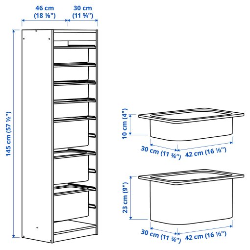 TROFAST, storage combination with boxes, 46x30x145 cm, 295.754.55
